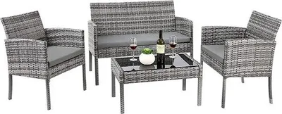 Obrázek produktu pro Zahradní nábytek se skleněným stolem – odolný proti povětrnostním vlivům – ergonomický tvar