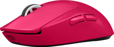 A pink gaming mouse is shown from a side angle against a white background.