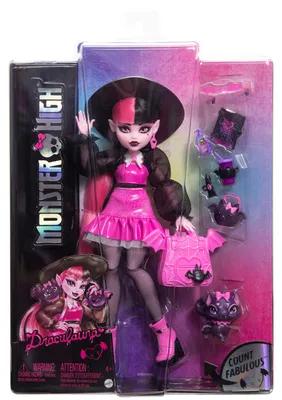 Produktbild von Monster High Draculaura Modepuppe mit Haustier Count Fabulous und Accessoires, Modepuppe, Weiblich, 4 Jahr(e), Junge/Mädchen, 150 mm, 250 g