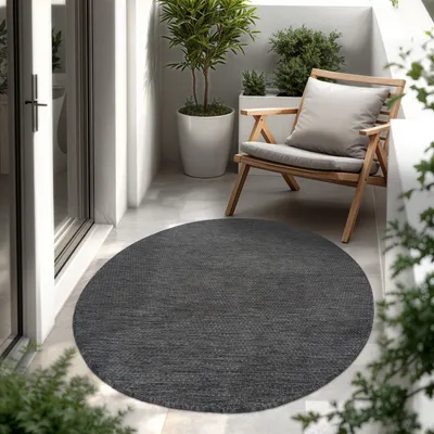 Produktbild von In- & Outdoor Teppich Flachgewebe einfarbig modern wetterfest für Terrasse Küche Grösse 80 cm Rund