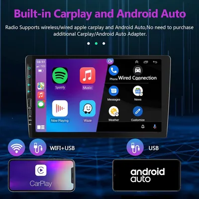 Zdjęcie produktu dla Radio samochodowe 9-calowe - System multimedialny - Radio samochodowe z ekranem dotykowym - Bezprzewodowe CarPlay - Android Auto