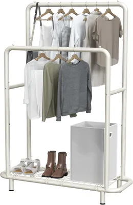 Produktbild von Kleiderständer mit doppelter Stange und Ablageflächen, weiß, für die Garderobe
