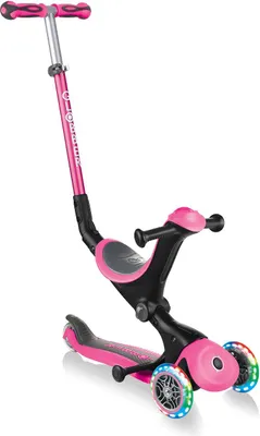 Produktbild von GLOBBER GO-UP DELUXE LIGHTS – 3 in 1 Dreirad, 120/80 mm, ABEC 5, 3-rädrig, höhenverstellbar, LED-Leuchtrollen, pink