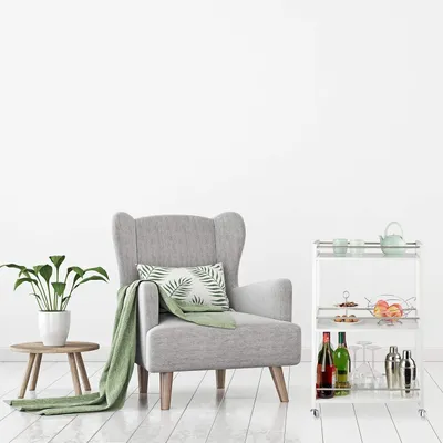 Produktbild von Relaxdays Servierwagen mit 3 Ablagen, Servicewagen, Teewagen, aus Bambus, MDF, Stahl, HxBxT: 80,5 x 51 x 30 cm, weiß