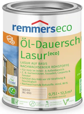Produktbild von Remmers Öl-Dauerschutz-Lasur [eco] weiß (RC-990) 0,75 l, Holzlasur aussen