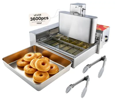 Immagine prodotto di VEVOR commerciale automatico ciambella macchina creatore, 6 file in acciaio inox attrezzature di produzione (360 pz / h) friggitrice ciambella elettrica