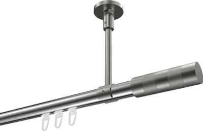 Produktbild von Interdeco Innenlaufstange / Gardinenstange mit Innenlauf Chrom / Edelstahl-Optik, Typ Sonette Mavell (Zylinder Bicolor) Deckenmontage, 20 mm Ø 1-läufig, 540 cm
