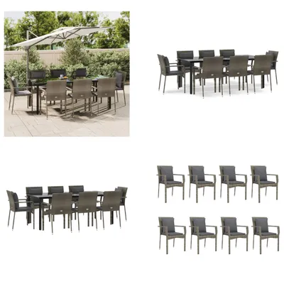 Produktbild von vidaXL 9 tlg. Garten Essgruppe mit Kissen Schwarz und Grau Poly Rattan - Garten Essgruppe - Garten Essgruppen - Essgruppe - Essgruppe Terrasse