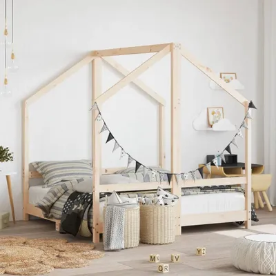 Produktbild von HOMMIE Kinderbett - elegantes Design - Einzelbett, Jugendbett - 2x(70x140)cm Massivholz Kiefer NEU536412 - Kinderbetten