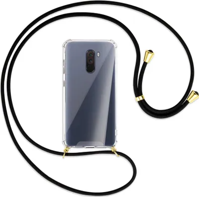 Produktbild von Handykette Backcover-Schutzhülle mit Band (Metall goldfarben) für Xiaomi Pocophone F1 / Poco F1 - schwarz