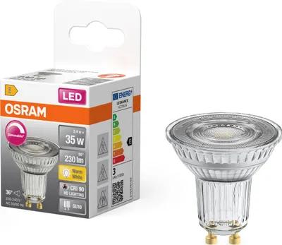 Immagine prodotto di OSRAM Faretto LED Superstar PAR16 riflettore dimmerabile, 2700 K bianco caldo, 2,4 W, GU10, 36°, 230 lm, trasparente, per faretti, illuminazione d'accento, 15.000h