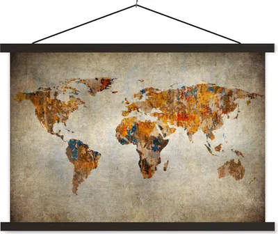 Produktbild von MuchoWow® Textilposter Weltkarte - Vintage - Abstrakt - Kinder - Jungen - Mädchen 150x100 cm mit schwarzem Rahmen - Schlafzimmer