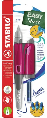 Image de Stylo d'école ergonomique pour droitiers avec plume A pour débutants - STABILO EASYbirdy en baie/rose - stylo individuel - couleur d'écriture bleu (effaçable) - cartouche et outil de réglage inclus