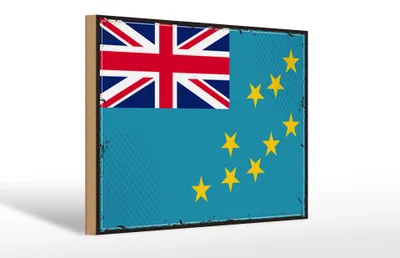 Produktbild von Holzschild Flagge Tuvalus 30x20cm Retro Flag of Tuvalu