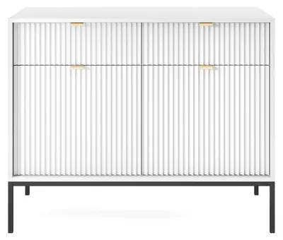 Produktbild von Möbae Lumina KSZ104 Kommode Weiß 104 cm – Sideboard modern, 2 Schubladen, 2 Türen, Stauraum, schwarze Beine