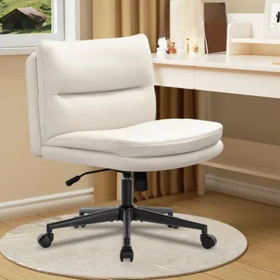 Imagen del producto de Silla de oficina sin reposabrazos, silla de ordenador, silla auxiliar, ideal para dormitorios, salones, oficinas, salas de conferencias, con ajuste de altura, color blanco