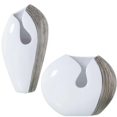 2er-Set Tischvasen Keramik Weiß/Silber 23x12x38 & 34x13x28 cm
