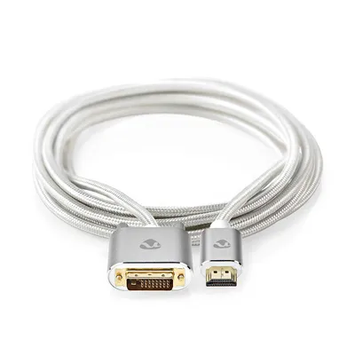 Produktbild von Nedis HDMI -Kabel - HDMI Stecker - DVI-D 24+1-Pin Stecker - 2560x1600 - Vergoldet - 2.00 m - Gerade - Geflochten - Silber - Verpackung mit Sichtfenster