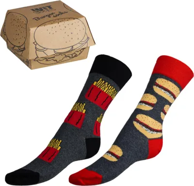 Obrázok produktu pre Ponožky Hamburger + hranolky, 2 páry v darčekovej krabičke – 43-46 – čierna, béžová, červená