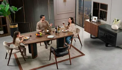 Immagine prodotto di Tavolo da pranzo rettangolare marrone Elegante tavolo da cucina Raffinati tavoli in legno