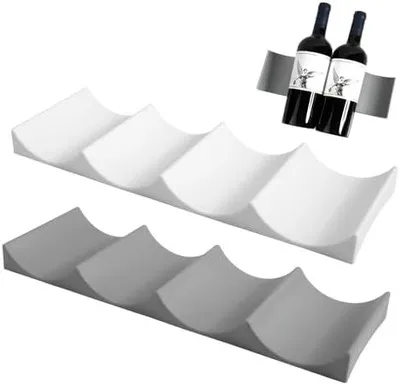 Produktbild von Flaschenhalter Kühlschrank, 2 Stück Stapelbarer Europäischer Stil Wein Rack, Rutschfester Getränkehalter, Weinregal Stapelhilfe für Kühlschrank, Weinschrank, Schrank (Grau+Weiß)
