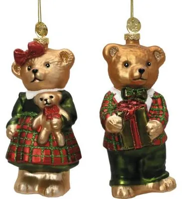 Obrázok produktu pre Vianočná dekorácia – medvedík, sklenený, závesný, 13,3 cm