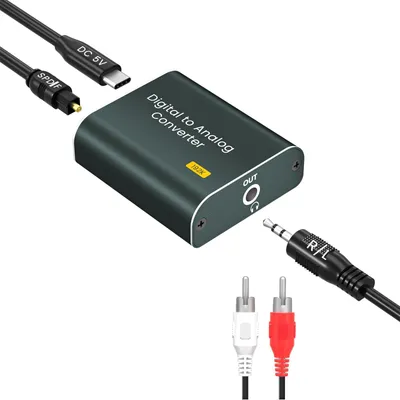 Zdjęcie produktu dla Adapter optyczny do 3,5 mm, konwerter cyfrowego sygnału audio do analogowego, 192 kHz, z kablami