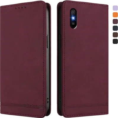 Obrázek produktu pro Pouzdro pro Xiaomi Redmi 9A, retroPolyuretankožené flip pouzdro s stojánkem a přihrádkami na karty Červený