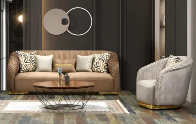 Produktbild von Sofa Couch Garnitur Sitzgruppe Kombination Polster Wohnzimmer Set 3+1 Gold