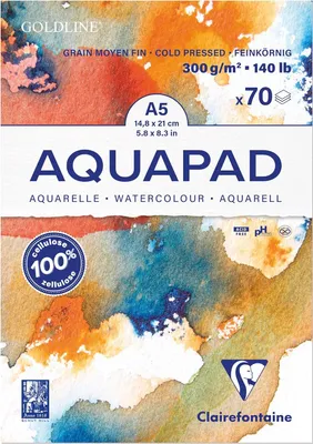 Produktbild von Clairefontaine 975720C - Aquarell Malblock Goldline, 70 Blatt, 300g Zeichenpapier, mittelfein gekörnt, DIN A5, 14,8x21 cm, 1 Stück