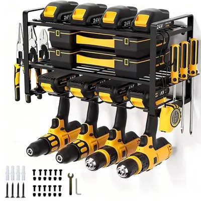 Immagine prodotto di Scaffale portattrezzi da parete con 4 ganci, a 3 ripiani, ideale per garage e officina