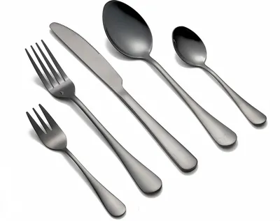 Produktbild von Besteck Set, 30-teiliges Besteckset für 6 Personen, Hochwertige Edelstahl Gehämmertes Tafelbesteck für Haushalt/Küche Spülmaschinenfest, Schwarz