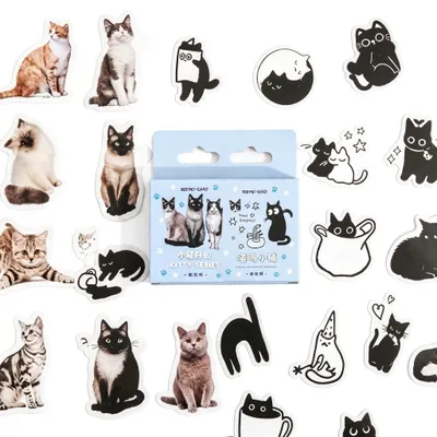 Productafbeelding van Set van 90 kattenstickers in cartoonstijl
