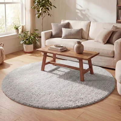 Produktbild von Volero - Teppich Hochflor Rund - Lofty Hellgrau - Ø 100 cm - Wohnzimmer, Esszimmer, Schlafzimmer - Ländlich, Modern, Skandinavisch