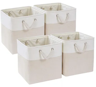 Produktbild von Aufbewahrungsbox (33x38x33cm), Aufbewahrungskorb aus Stoff, Boxen zur Aufbewahrung von Kleidung und Spielzeug für Schränke, Regale (hellbeige/weiß)