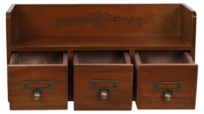 Immagine prodotto di Organizzatore da scrivania, dimensioni 38,5 x 14,5 x 18,5 cm, realizzato in legno massello di pino, capacità di carico massima 6 kg, numero di cassetti 3, spessore delle tavole 8 mm