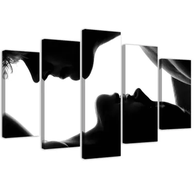 Produktbild von 5-teiliges leinwandbild kuss 200x100 cm Feeby grau wandbild bereit zum aufhängen