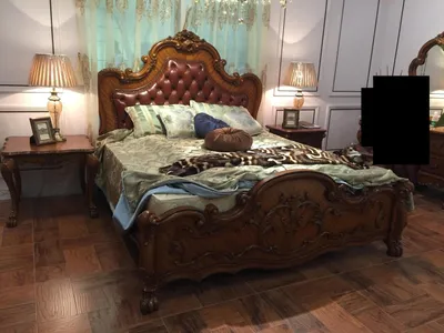 Zdjęcie produktu dla Klasyczne łóżko w stylu barokowo-rokokowym Chesterfield Podwójne skórzane łóżka hotelowe Nowe