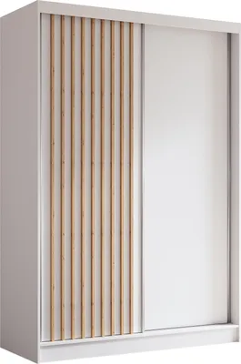 Produktbild von 150 cm Kleiderschrank Erika mit Lamellen ohne Spiegel inklusive 2 Schiebetüren Schwebetürenschrank (Farbe: weiß, weiß, Lamelle Artisan)
