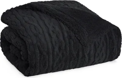 Image de Blumtal couverture douillette 130x150 cm avec optique de tricot torsadé - couverture polaire avec intérieur sherpa doux en noir