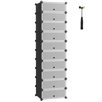 Image de Étagère à chaussures SONGMICS à 10 niveaux, meuble à chaussures, rangement pour chaussures, étagère à emboîter DIY, étagère de rangement, noir