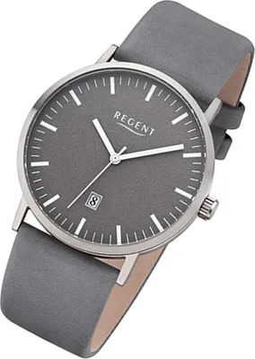 Produktbild von Regent Herren Uhr Titan-Uhr F-1234 Analoge Leder Armband-Uhr grau URF1234
