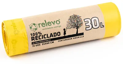 Produktbild von Relevo Gelbe Säcke – 15 Stück Müllbeutel 25L bis 30L mit Zugband, nachhaltig aus