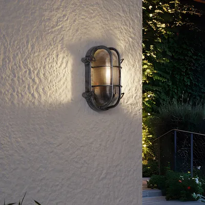 Produktbild von Qazqa Industrial außen Wandleuchte, Außenlampe, Wandlampe für den Garten - Nautica - Silber, max. 15W, Geeignet für LED, 25cm, IP44, Oval