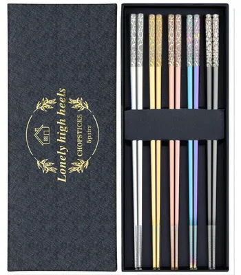 Produktbild von Essstäbchen Edelstahl 5 Paar Bunt Wiederverwendbar 23.5 cm
