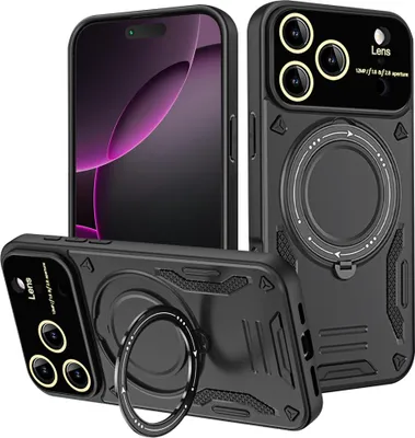 Produktbild von Rüstung Handyhülle für iPhone 17 Pro Max Dual-Layer Magnetisches Ringhalter Ständer Magsafe Hülle Schwarz