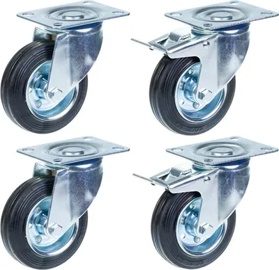Produktbild von 100mm 4" Gummireifen, Lenkrad und Bremse, starke 360kg Tragfähigkeit, 4er Set