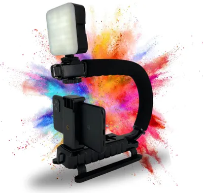 Produktbild von Smartphone Video Rig Griff Halter mit LED Lampe für Apple iPhone Samsung Xiaomi