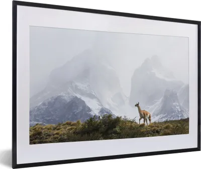 Produktbild von MuchoWow® MuchoWow® Gerahmtes Poster Lama - Schnee - Berge 60x40 cm - Poster mit zchwarzem Bilderrahmen - Schlafzimmer - Plakat in Rahmen - Drucken