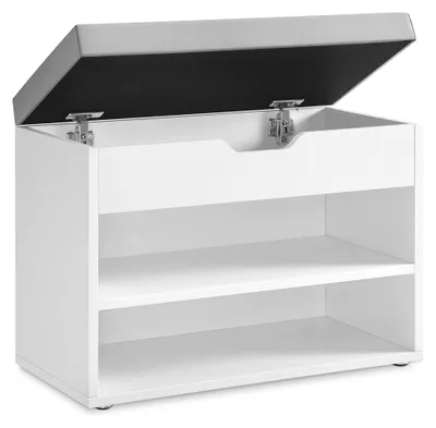 Obrázek produktu pro Lavička na boty – botník – 3 police – čalouněné sedátko – 30 x 60 x 44 cm – do předsíně – bílá